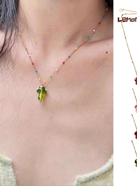 Lemon法国ettoi手工定制多巴胺彩色糖豆链条珐琅琉璃蘑菇项链锁骨