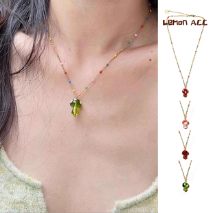Lemon法国ettoi手工定制多巴胺彩色糖豆链条珐琅琉璃蘑菇项链锁骨