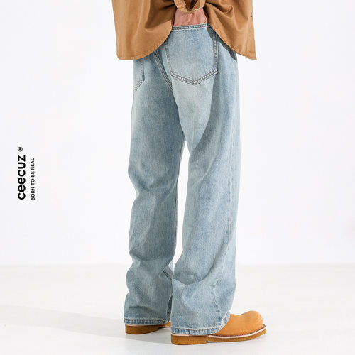 美式复古牛仔裤简约水洗直筒长裤