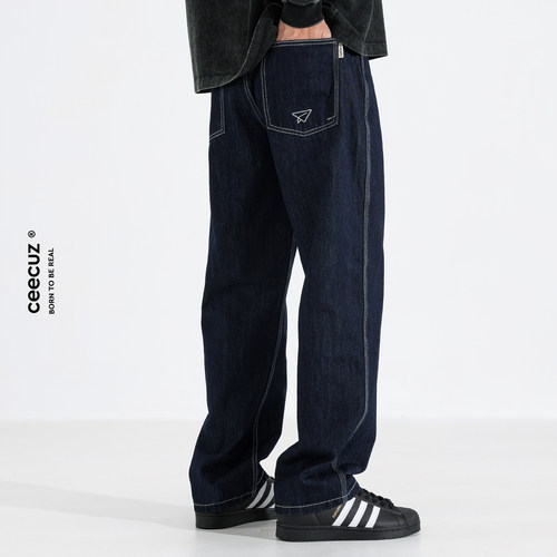 秋季拉链长裤水洗美式复古牛仔裤