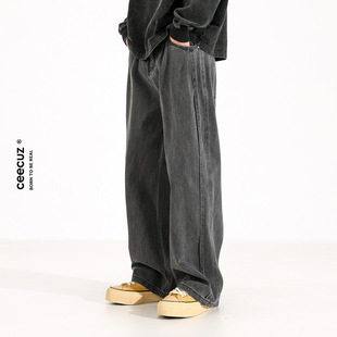 Ceecuz解构设计感工装裤男款美式复古水洗宽松阔腿休闲直筒长裤子