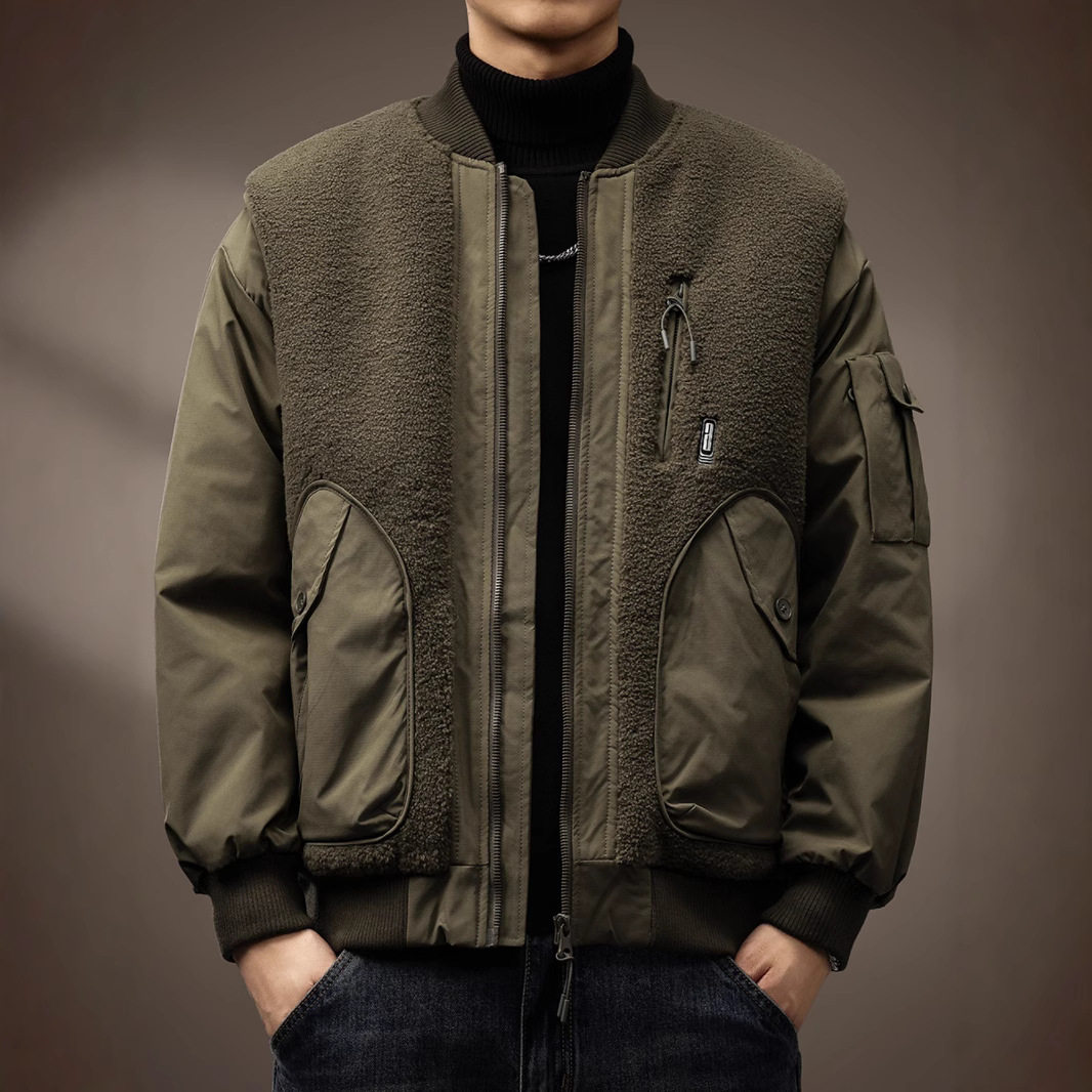 颗粒绒拼接保暖棉衣外套棉服