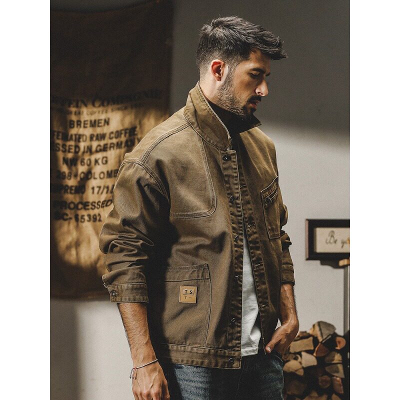 365g重磅复古美式工装夹克男春季潮牌宽松硬汉猎装春秋休闲外套男