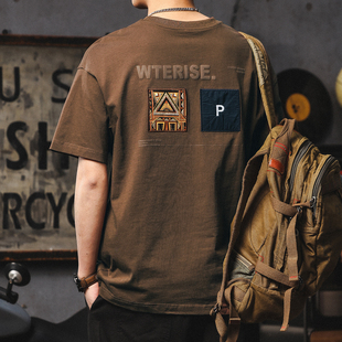 美式复古短袖t恤男2025新款民族风痞帅宽松重磅纯棉体恤夏天穿搭