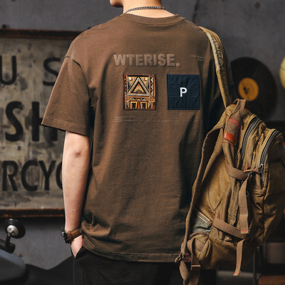 美式复古短袖t恤男2025民族风