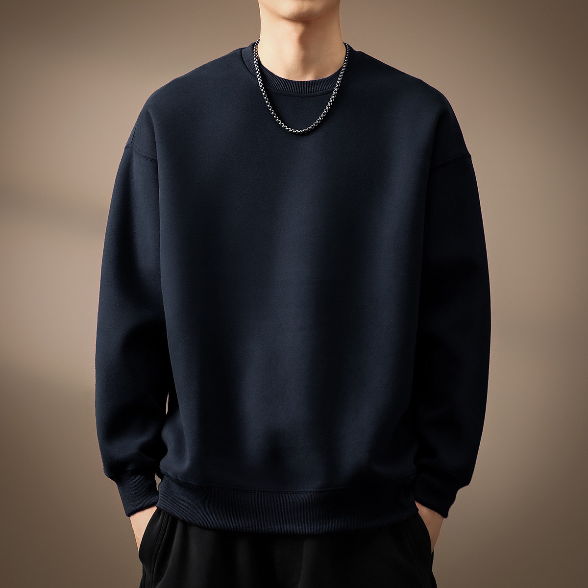 高端潮牌重磅简约基础款卫衣男秋季新款圆领宽松长袖T恤打底衫男