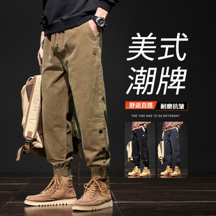 重磅工装裤男士2025秋冬新款美式潮牌加绒加厚哈伦束脚休闲长裤子