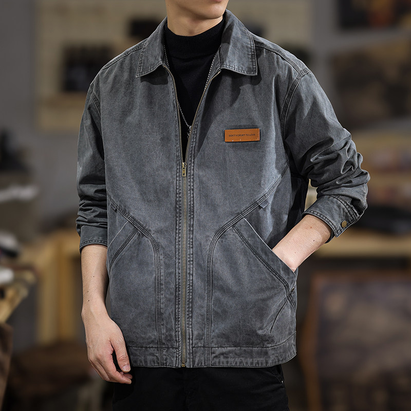 2026新款春季高级感工装夹克男春秋高端纯棉男款休闲翻领上衣外套