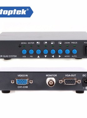 8CH VGA OUT Digital Color Video Quad Splitter Processor BNC