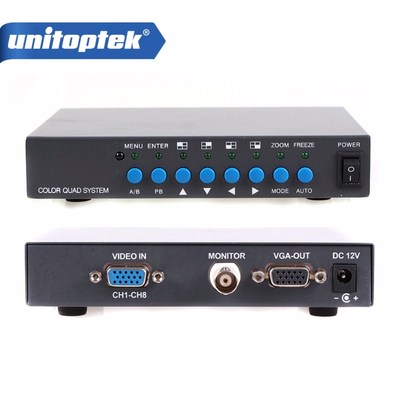 8CH VGA OUT Digital Color Video Quad Splitter Processor BNC