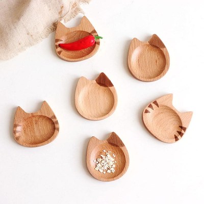 Wooden Sauce Plate Japanese Sauce Dish Cat Shape Dipping Sau