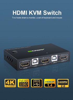 AIMOS HDMI KVM Switcher 4K 2 in 1 out KVM Switcher Keyboard