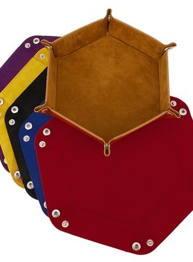 Foldable Dice Tray Box PU Leather Folding Hexagon Key Stora