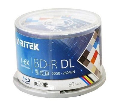 10 Pieces 50GB BD-R 2-8X Speed Ritek Printable Bluray DL dou