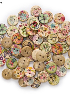 15mm 50pcs 2 Hole Printing Flower Round Coconut Buttons Clot