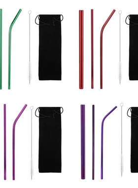 5pcs/set Stainless Steel Straw Metal Drinking Straight Bend