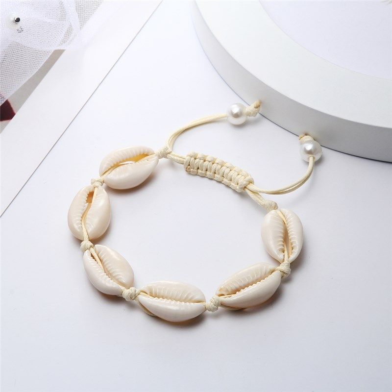 bohemian natural sea shell bracelets anklet hand knit rope e