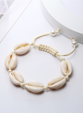 Bohemian natural sea shell bracelets anklet Hand Knit rope e