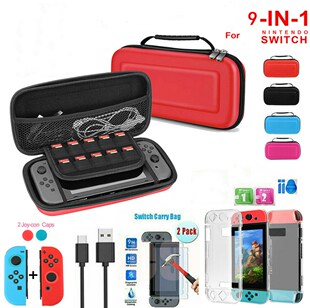 9 in 1 game accessory set black red blue pink for Nintendo