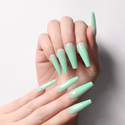 24pcs Long Coffin Nail Tips Solid Color Full Cover Press on