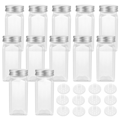 BESTONZON 12pcs Spice Jars Square Glass Containers Seasoning