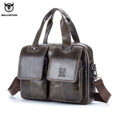 BULLCAPTAIN Briefcase Bag For Men Leather Bages Men's 14.1