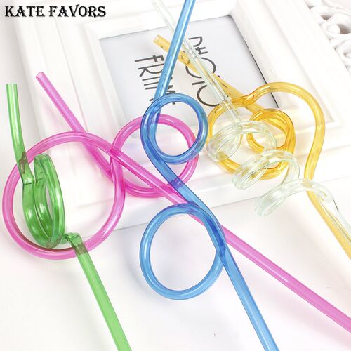 10pcs/set Colorful Straw Crazy Curly Loop Coloured Plastic D