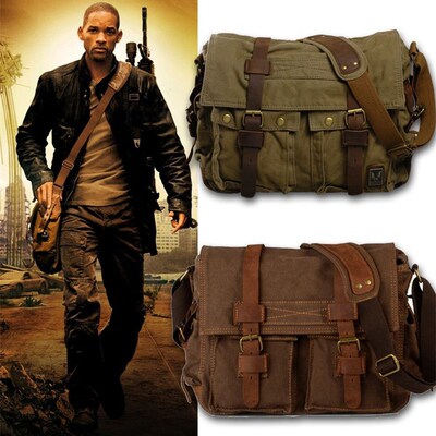 Burminsa Canvas Leather Men Messenger Bags I AM LEGEND Will