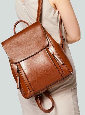 High Quality Natural Skin Daypack Rucksack Female Shoulder