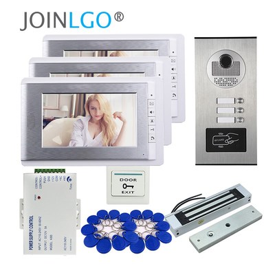 Wired 7'' Screen Video Door Phone Intercom System + RFID Ac