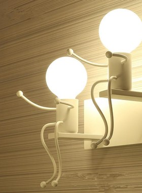 2pcs E27 LED Double Head Iron Art Cartoon Robot Wall Light f