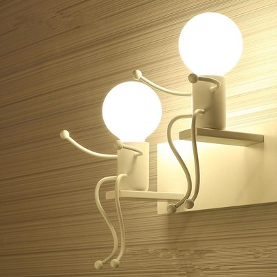 2pcs E27 LED Double Head Iron Art Cartoon Robot Wall Light f