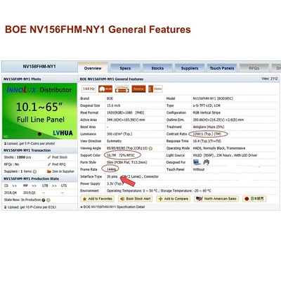 15.6 30 pins 144HZ Laptop LCD screen NV156FHM-NY1 for ASUS F