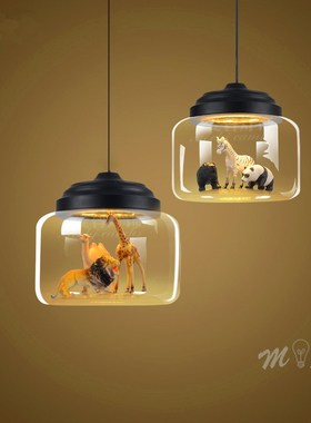 Nordic Cartoon Pendant Lights Led Cute Animal Hanging Lamps
