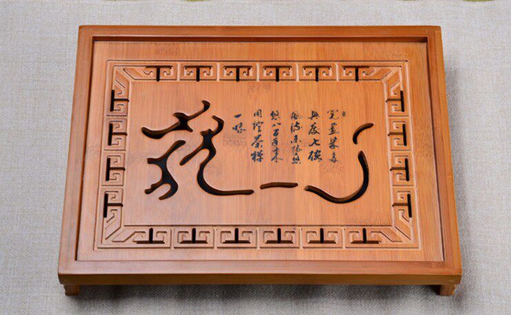 Hot Sale Flower Carving Kung Fu Tea Set Natural Wood Bamboo