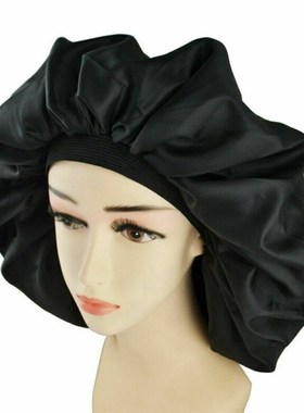 Black Wide Band Bonnet Hair Cap Night Jumbo Sleep Cap Waterp