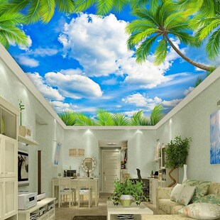 Custom Green Leaves Blue Sky White Clouds Zenith Ceiling 3D