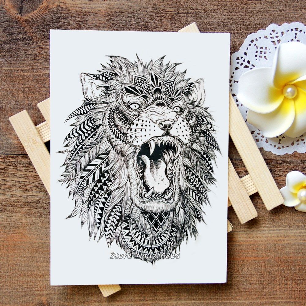 waterproof temporary tattoo sticker lion head tattoo water