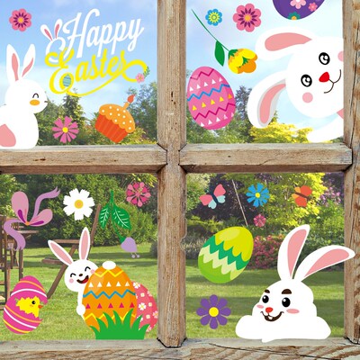 2021 Easter Cartoon Sticker Happy Easter Bunny Chick Window