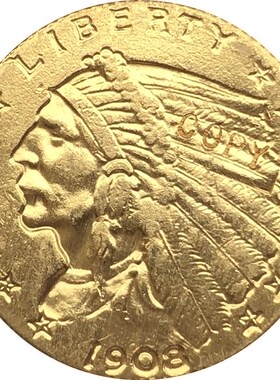 24 K gold plated 1908 $5 GOLD Indian Half Eagle Coin Copy F