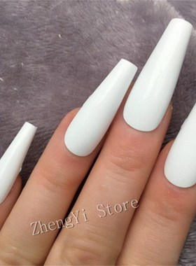 Extra Long White Fake Nails Coffin Plastics Glossy Press On