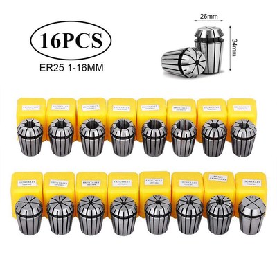 16Pcs ER25 Accuracy Spring Collet Chuck 1mm-16mm Collet Chuc
