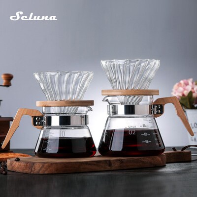 V60 Pour Over Glass Range Coffee Server 360/600/800ml Hand