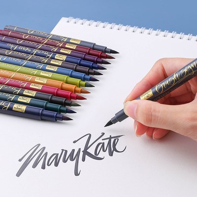12 Colors Calligraphy Pen Hand Lettering Pens Brush Refill