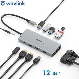 Wavlink USB C Dual HDMI 4K@30Hz Display VGA Rj45 USB Hub 3