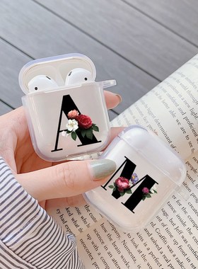 Floral Initial alphabet Letters Clear silicone For AirPod 2