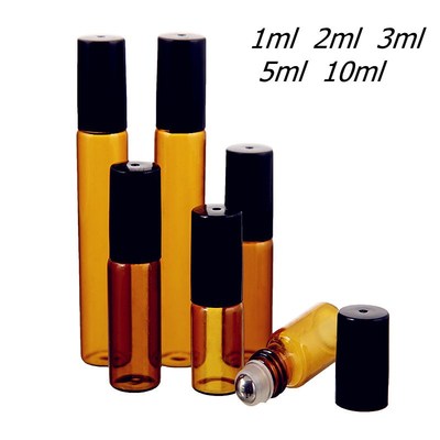 50pcs/lot 1ml 2ml 3ml 5ml 10ml Amber Thin Glass Roll on Bot