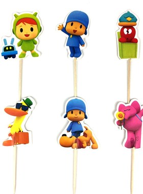 24pcs Cartoon Pocoyo Theme Boys Favors cake Topper Happy Bab