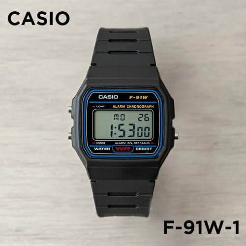 卡西欧CASIO经典复古小方块防水电子表 F-91W-1日历闹钟学生手表