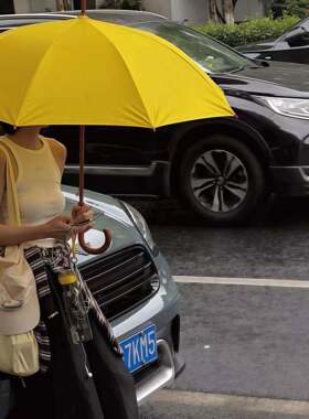 超级出片！黄色雨伞加大加厚加固高颜值拍照大暴雨长柄伞雨天专用